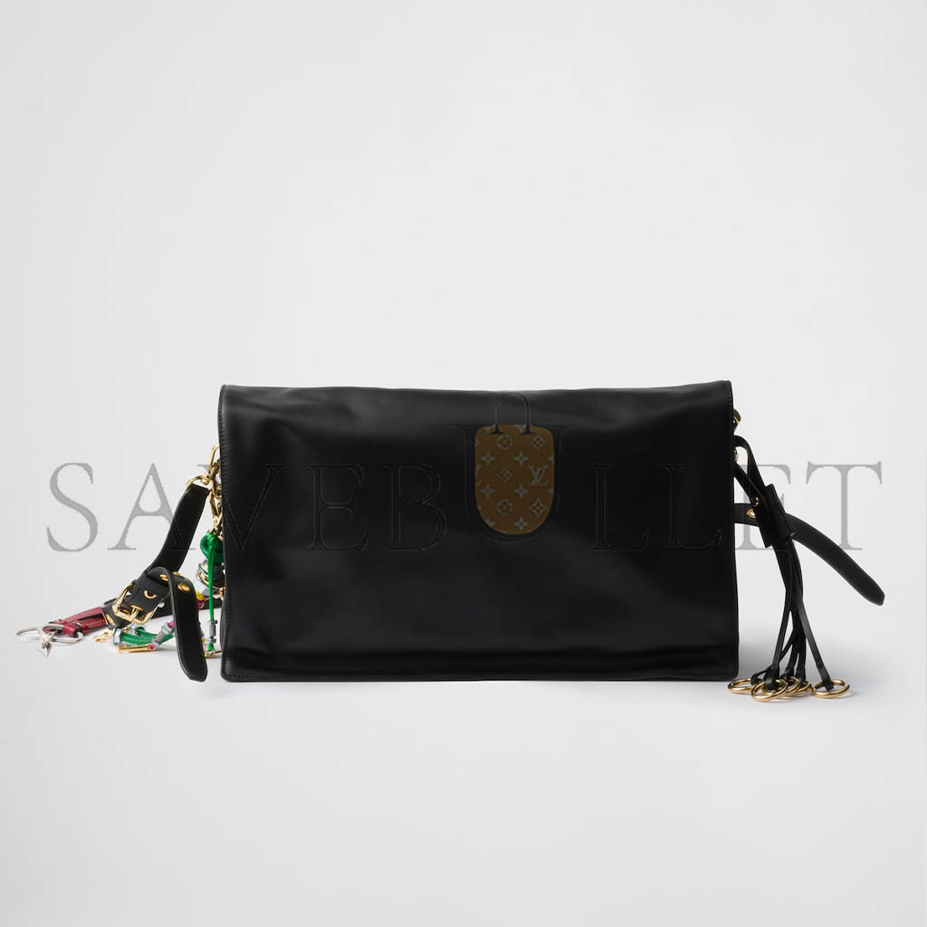 Pra*a soft sound large leather shoulder bag with charms 1bd378 (35*19.5*10.5cm)